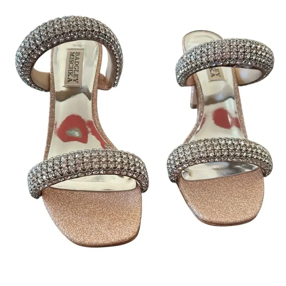 Badgley Mischka Sade Jeweled Double-Band Stiletto Heels Blush Gold NEW Size 6.5